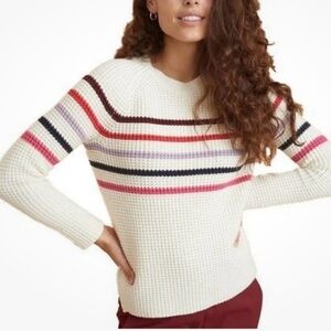 Marine Layer Delaney Raglan Sweater Cream with Multicolor Stripe. Size Medium